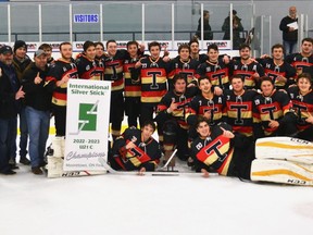 Pictured are members of the Tweed U21 Hawks after capturing the International Silver Stick Championship in Mooretown on the weekend. SUBMITTED