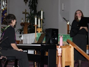 Jo Greenaway, accompanist and local singer Elizabeth McDonald, drew warm applause from a small but enthusiastic audience in St. Thomas Anglican Church Sunday afternoon. JACK EVANS PHOTO