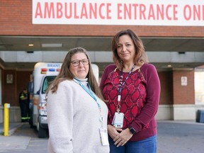 Deb Smith (left), an intensive case manager with the Alzheimer's Society, and registered nurse Sara Revelle are embedded in the Brantford General Hospital emergency department. Submitted