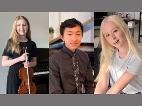 The Young Artists Recital, presented by the Brantford Music Club will feature violinist Sophie Ryan (left), pianist David Huang, and vocalist Jade Ondrik on Friday, Feb. 17 at the Sanderson Centre in Brantford, Ontario.