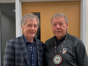 Alan Wildeman, chair of the Chatham-Kent Health Alliance board of directors, left, is shown with Walpole Island First Nation Chief Dan Miskokomon, right, who recently joined the board.  (Handout/Postmedia Network)