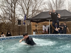 Participants in the Polar Plunge at Sons of Kent Brewery on Saturday were having a great time.  PHOTO Ellwood Shreve/Chatham Daily News