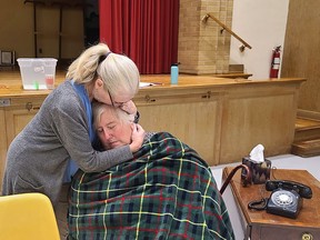 Gina Paradis, seated, who plays Niamh, in rehearsal with Lisa Faber who plays her daughter, Kate, in the Theater Kent production of Remember, Maggy?, which takes the stage at the Kiwanis Theater in Chatham on Feb.  10 and 11. Dan White photo