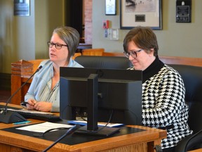 Cornwall's general manager of human services and long term care Mellissa Morgan (left) spoke to SDG council with housing services manager Lisa Smith on Monday January 16, 2023 in Cornwall, Ont. Shawna O'Neill/Cornwall Standard-Freeholder/Postmedia Network