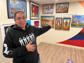 Akwesasne Cultural Center cultural manager Marla Jacobs, during a tour of the gallery that has just opened. Photo on Wednesday, January 18, 2023, in Akwesasne. Todd Hambleton/Cornwall Standard-Freeholder/Postmedia Network