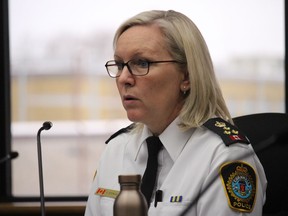Cornwall Police Service Chief Shawna Spowart, delivering her 2023 budget presentation. Photo on Thursday January 19, 2022, in Cornwall, Ont. Todd Hambleton/Cornwall Standard-Freeholder/Postmedia Network