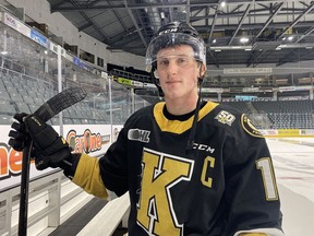 Kingston Frontenacs' new captain, Paul Ludwinski, at the Leon's Centre on Thursday, Jan. 12, 2023. Ludwinski takes over the captain's role from Shane Wright, who was traded to the Windsor Spitfires on Monday.