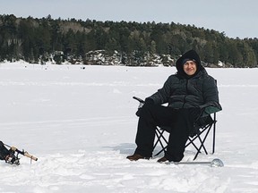 Photo by CHLOE KNEER
Zachary Genereux enjoys the ice fishing on West Lake in Massey. The Ontario Ice Fishing Challenge is open to all ages and runs Feb 1-28 by using the MyCatch app.