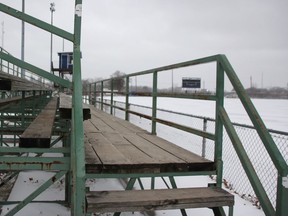 City of Sarnia staff are asking for $90,000 in the 2023 budget to tear down and replace all three bleachers in Norm Perry Park, after one was damaged and demolished late last year. (Tyler Kula/ The Observer)