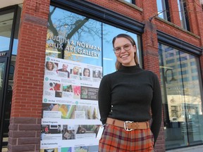 Curator Sonya Blazek stands outside the Judith and Norman Alix Art Gallery in downtown Sarnia.  The first in a series of six exhibitions celebrating the gallery's 10th anniversary closes Jan.  21