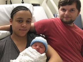 Patricia Jacysyn and Jacob Schaeffer with their son Harley, who was the first baby of 2023 delivered at Norfolk General Hospital. Harley was born on New Year's Day. CONTRIBUTED PHOTO