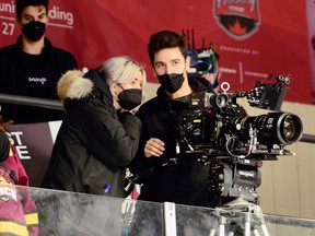 Director Jacqueline Castel, left, and cinematographer
Bryn McCashin on the set of the supernatural coming-of-age film "My Animal." The film, the first to be shot entirely in Timmins, premieres Monday, Jan. 23 at the Sundance Film Festival in Park City, Utah at 1:55 a.m. as part of the festival's "Midnight" series. It will be screened in Timmins at a later date.

Supplied/Brian Jones