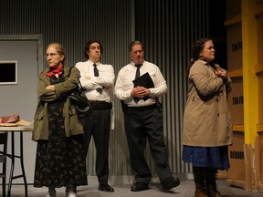 The cast of 'The Shoplifters'. From left to right: Erla Forsyth as 'Alma', Teo Saefkow as 'Dom', Declan O'Reilly as 'Otto', and Cheryl Htton as 'Phyllis'.