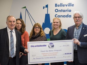 From left, Belleville Mayor Neil Ellis, The Hastings and Prince Edward Learning Foundation members Cherie Hardie, Kellie Brace, Vicky Struthers and Board Chair Geoff Cudmore. ALEX FILIPE
