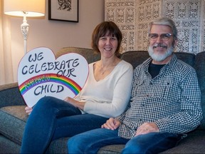 Parents Laura Taylor and Mark Dawson of Mitchell are starting Perth County’s first chapter of Pflag Canada, a national charity that offers support to parents who wish to help themselves or their friends and family understand and accept their 2SLGBTQ children. (Chris Montanini/Stratford Beacon Herald)