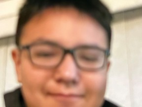 Parkland RCMP is asking for the public's help in locating 15-year-old Aiden Moccasin of Enoch Cree Nation. He was last seen on Feb. 11, 2023, boarding a Clareview-bound bus at West Edmonton Mall at approximately 1:20 a.m. Photo provided by Parkland RCMP.
