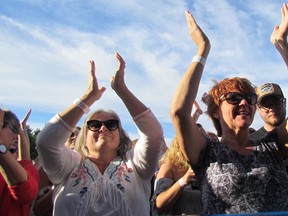 Beckey McFadden, left, of Bright's Grove, and Robyn Connolly of Oakville, were in the front row Friday July 28, 2017 for the opening night of Bluewater Borderfest in Centennial Park in Sarnia.
File photo/Sarnia Observer