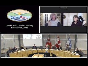 A screenshot from the live broadcast of Wednesday's Quinte West Council meeting.