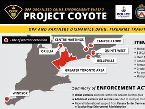 Fifteen people arrested Wednesday -- 12 from Quinte region -- were scheduled to appear before the Ontario Court of Justice in Belleville on various charges Thursday. PROJECT COYOTE