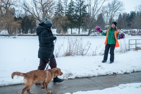 Volunteer Krista Shiell was using pompoms to encourage walkers on the home stretch.