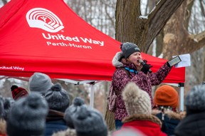 Sonya Heyen, United Way Perth Huron's manager of resource development and communications, offers some final words of encouragement to participants.