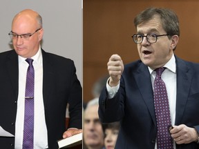 Whitecourt Coun. Paul Chauvet, left, proposed a policy to support Canadian oil-and-gas producers, recently presented to Natural Resources Minister Jonathan Wilkinson, right.
