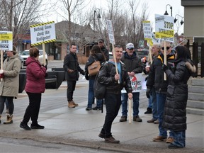 Over 40 protesters gathered outside High River Town Hall on Wednesday, Jan. 25 as the Foothills County held an information session on the Rimrock Feeders and Tidewater Renewables proposed $65-million biodigester project.