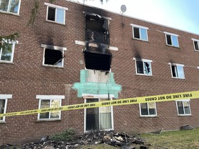 Residents of the top two floors of this Sarnia apartment building were evacuated Sunday night during a fire.
Terry Bridge/The Observer