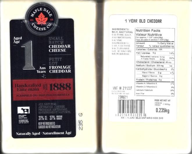 Maple Dale recalling cheddar Ontario Farmer