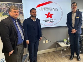 Eric Hanna, CEO Campbellford Memorial Hospital, MPP David Piccini, and CMH Board Chair Kevin Huestis at a funding announcement February 2nd for more than $13M for upgrades and other expenses. SUBMITTED PHOTO