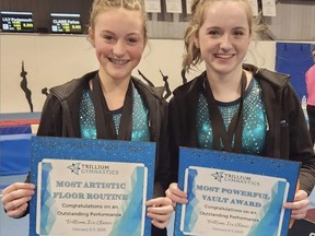 Quinte Bay Gymnastics athletes Jorja Boldt and Sarah Walters turned in outstanding performances at last weekend's Trillium Gymnastics Ice Classic in Kingston. SUBMITTED PHOTO
