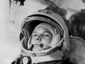 A photo taken on April 12, 1961 shows Soviet cosmonaut Yuri Gagarin, 27, preparing to board the Soviet Vostok I spaceship at at the Baikonur launchpad shortly before takeoff to became the first man to travel in space, completing a round-the-Earth circuit. Getty Images