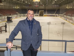 Michael Andlauer, owner of the OHL's Hamilton Bulldogs, stands inside the Brantford civic center where the team will play for the next three years while renovations are carried out at First Ontario Place in Hamilton.  Brian Thompson/Brantford Expositor
