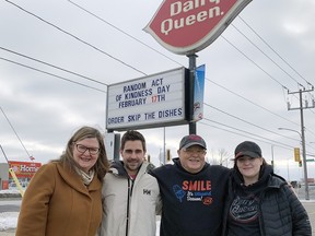 Anne Marie Peirce (left), executive director of the Brant Community Foundation, Rob Nagy, chair of the Random Act of Kindness Day committee, Dairy Queen owner Ken Breau  and Taylor Breau, manager of Dairy Queen operations, are promoting Random Act of Kindness Day on Feb. 17. Vincent Ball