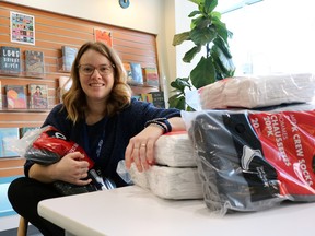 Alana Bray, social service outreach worker at the Brantford Public Library, is helping to distribute 1,000 pairs of socks to those experiencing homelessness in the community. Submitted