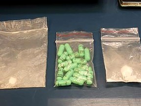Chatham-Kent police provided a photograph of some of the illegal drugs seized from a Talbot Street West property in Blenheim on Feb.  9. (Handout)