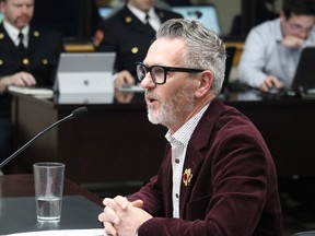 Glenn Vollebregt, the St. Lawrence College president and CEO, addressing Cornwall council. Photo on Monday, February 13, 2023. Todd Hambleton/Cornwall Standard-Freeholder/Postmedia Network