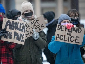 "Defund the police" protesters in downtown Montreal on Dec. 9, 2020.