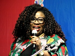 Councillor Funky Banjoko speaks at the Black History Month Cultural Extravaganza at Centerfire Place on Saturday, April 30, 2022. Laura Beamish/Fort McMurray Today/Postmedia Network