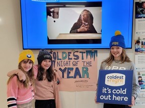 Students at GPS will walk in and raise funds for Coldest Night of the Year (CNOY) on Feb. 24, the day before the actual event to raise awareness and funds for those experiencing homelessness. (L-R): Paisly McMillan, Violet Hunking and Arabelle Garland. Submitted