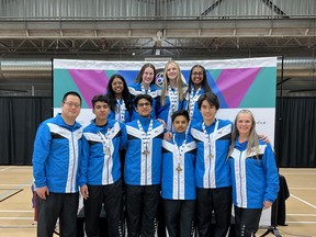 Team Alberta North's badminton team poses for a photo during the Arctic Winter Games at the Anzac Recreation Centre. The team included five athletes from Fort McMurray, two from Grande Prairie and one from Nampa. Image supplied by Darren Yee.