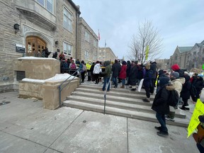 Queen's University graduate students delivered hundreds of packets of ramen noodles to Richardson Hall on Tuesday, Feb. 7, 2023, as part of a demonstration calling for the university to abolish graduate student tuition and pay a fair wage to student teachers and researchers.