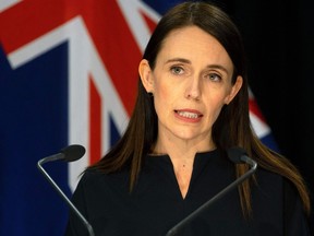 In this file photo taken on Sept. 12, 2022, New Zealand Prime Minister Jacinda Ardern speaks about a public holiday on Sept. 26, 2022, to mark the death of Britain's Queen Elizabeth II, during a news conference at the Parliament in Wellington.