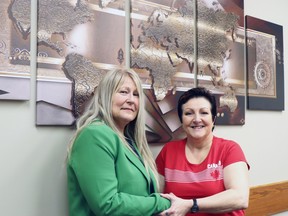 Town Economic Development Officer Sherry Poole, left, and Mayor Janet Jabush represented Mayerthorpe in a meeting with Lac Ste. Anne County (LSAC) recently. The town and LSAC formed a Joint Economic Development Committee to promote the region.