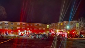 Two floors of this Sarnia apartment building were evacuated Sunday night during a fire.(Sarnia police)