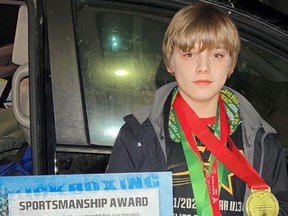 Skylar Kemp of Walton, a Grade 7 student at Seaforth Public School, recently won gold at the Ontario Winter Games in the kickboxing under 50 kg division. He also came home with the Sportsmanship Award. Handout