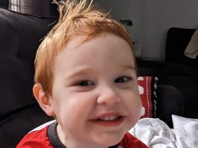 Waylon Saunders is shown in this handout photo provided by his family. Waylon, who is 20 months old, is in hospital in London after falling into a backyard pool at a private day care in Petrolia.
