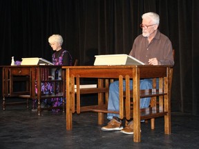 Cara and Andy Blackwood rehearse a scene from the play Love Letters scheduled to run March 2 to 12 at the Simcoe Little Theatre. The Blackwoods will take on the roles of Melissa and Andrew in performances from March 9 to 12.