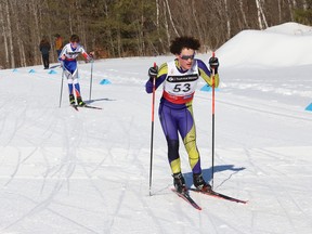 Lo-Ellen Knights' Callum Wiss competes in the Junior Boys category at the High School Nordic City Championships at the trails in Walden Cross Country in Sudbury, Ontario.  on Wednesday February 8, 2023. John Lappa/Sudbury Star/Postmedia Network