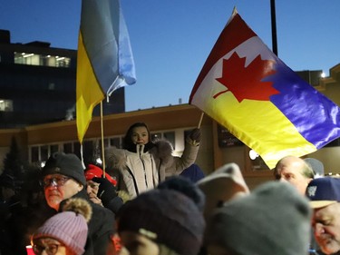 The local Ukrainian community organized a candlelight vigil to Stand with Ukraine, 365 Days of Resistance, in Sudbury, Ont. on Friday February 24, 2023. The event marked the first anniversary of Russia's unprovoked war against Ukraine. Events to mark the anniversary were held across Canada. John Lappa/Sudbury Star/Postmedia Network